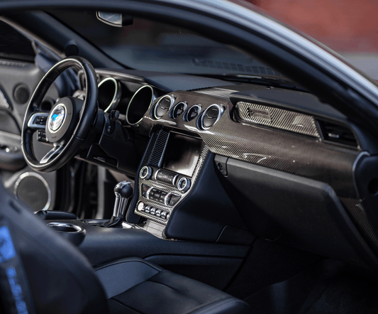 Icyyy Performance 2015-2023 Mustang Hard Carbon Fiber 4 Pc Dash Cover - Performance Pack interior photo